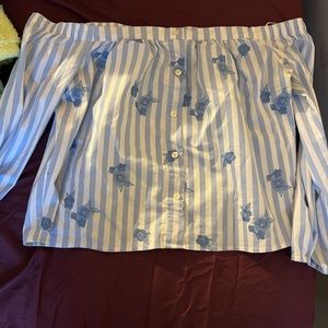 Off the Shoulder Floral and Striped Blouse